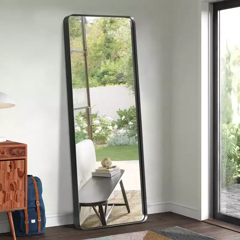 Aluminum Alloy Rounded Rectangular Black Painted Floor Mirror, 180cm x 80cm x 5cm (Deep Mirror - Bracketless)