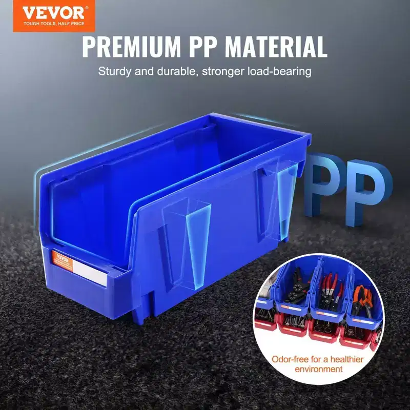VIYET 12-Pack 1155 Inch Plastic Storage Bins, Heavy Duty Hanging Stackable Bins, Blue/Red, Kitchen/Closet/Pantry/Office