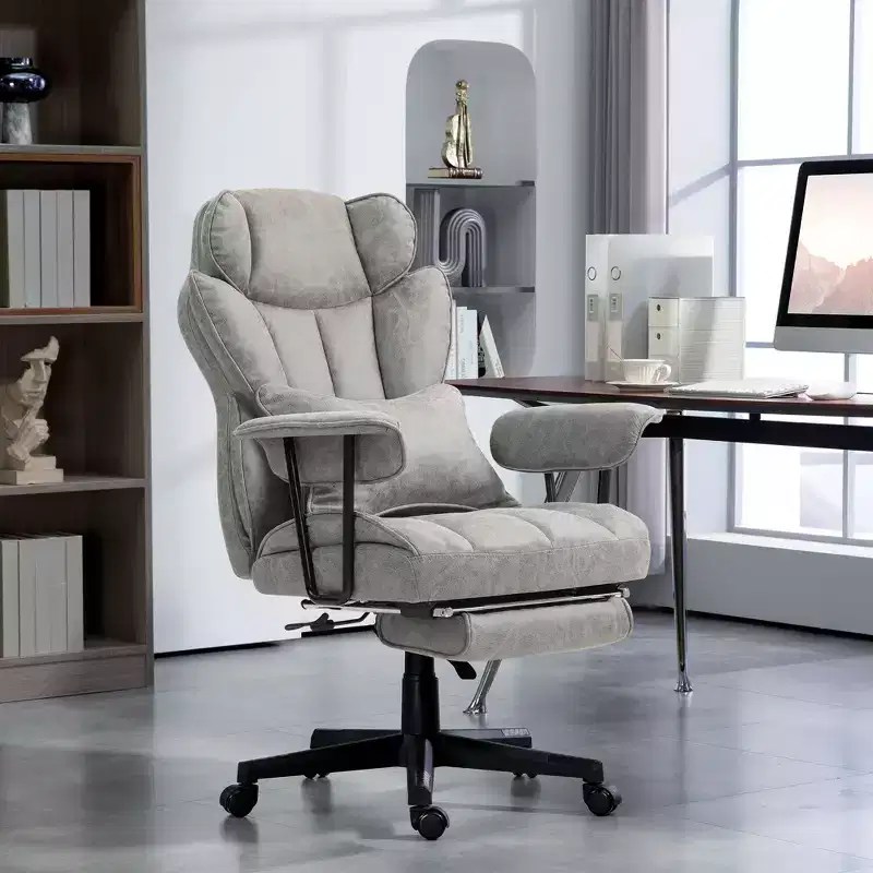 Tall Executive Office Chair with Foldable Footrest, Computer Chair with Lumbar Support and Reclining Back, Comfy Chair for Study, Office