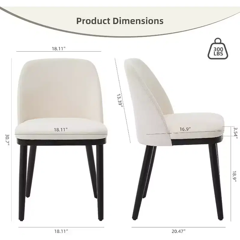 Acekool Upholstered Dining Chairs Set of 2, Modern Kitchen Side Chairs with Thick Cushions, Wood Legs, Beige or Brown