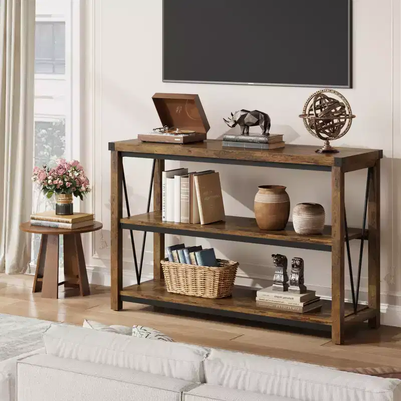 47 Farmhouse Console Table,2-Tier Wood Entryway Sofa Table,Spacious Storage Shelves for Living Room, Hallway, Foyer
