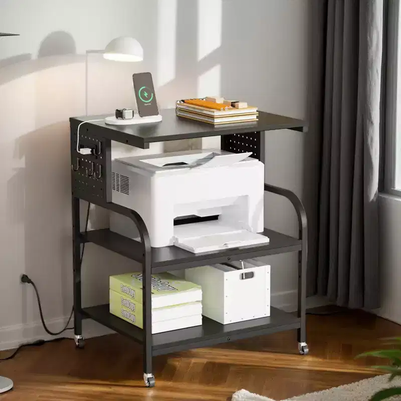 VINGLI 3 Tier Large 3D Printer Stand with Power Outlet/USB Port, Rolling Printer Cart with Adjustable Shelf, Laser Printer Table (Black)