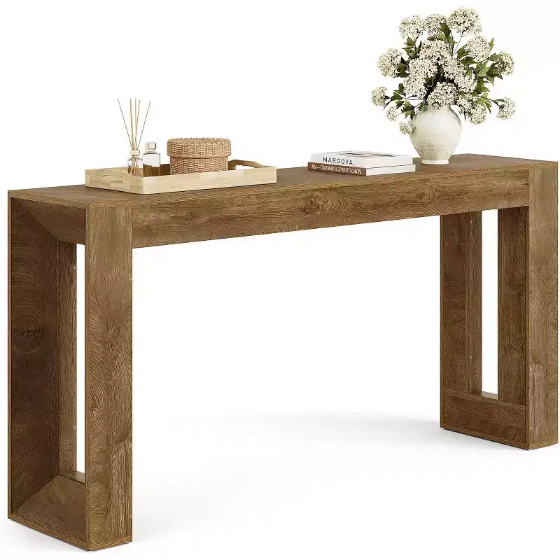 Lantine 63-Inch Long Console Table, Farmhouse Wooden Sofa Table for Living Room, Entryway, Hallway, Foyer, Brown