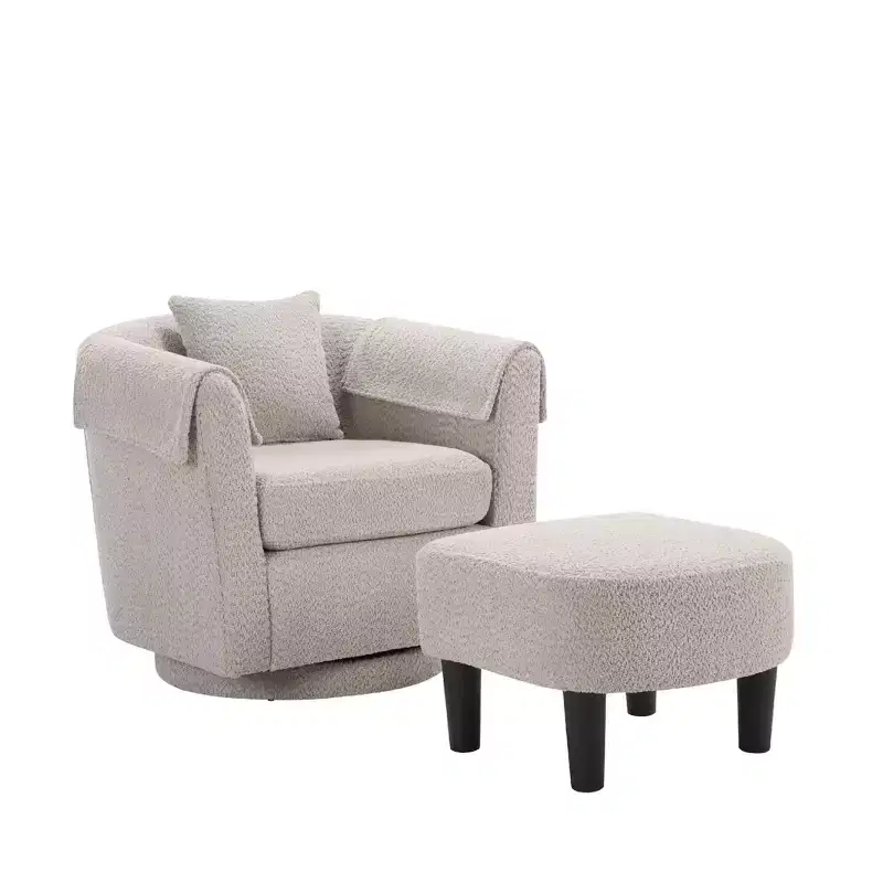 Okak Modern Swivel Accent Chair with Ottoman Set, Chenille Barrel Chairs with Removable Back Pillow & 2 Armrest Covers, Reading Chair