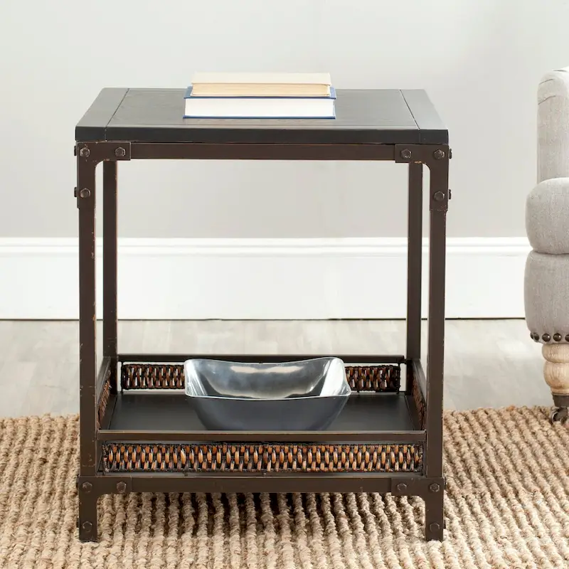 Wicker Accent End Table with Wood Top, 22