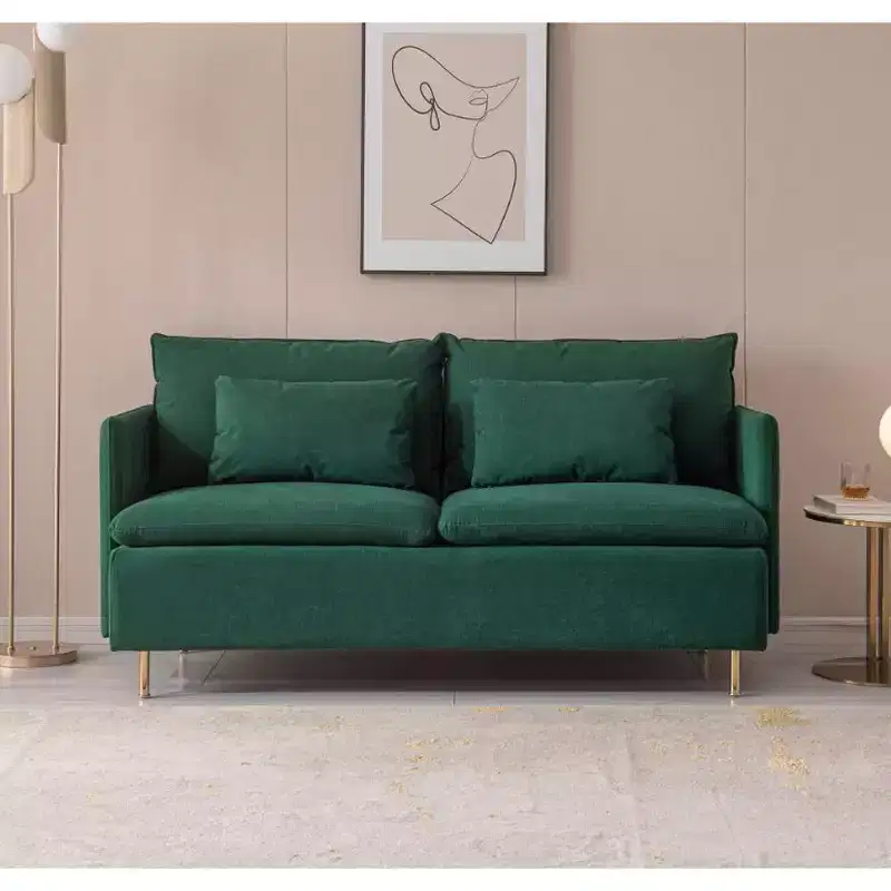 63.8 Modern Emerald Cotton Linen UWXY-PHOlstered Loveseat | Living Room Seating