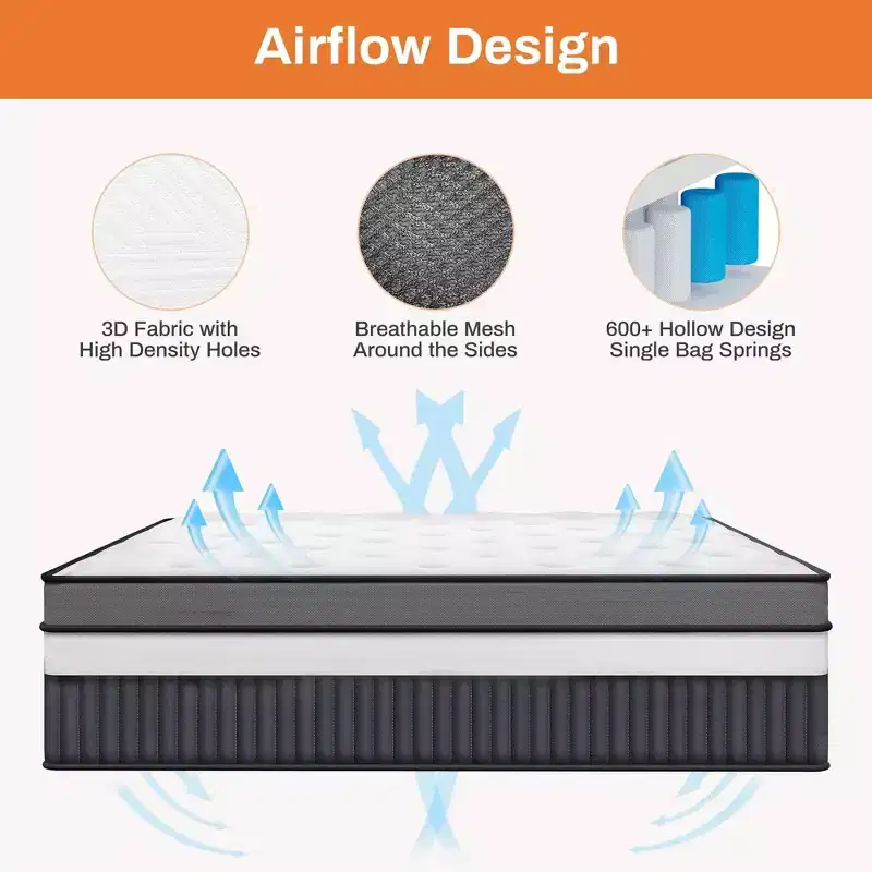 King Size Mattress, 14 Inch King Mattress in a Box, Cooling Gel Memory Foam & Pocket Springs, Medium Firm Bed,Motion Isolation, CertiPUR-US Certified