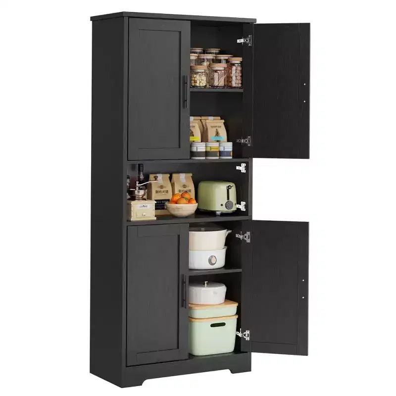 70in Tall Kitchen Pantry Cabinet with 4 Doors, Adjustable Shelves, Open Shelf, Tall Cupboard for Dining Room, Bathroom, Laundry Room