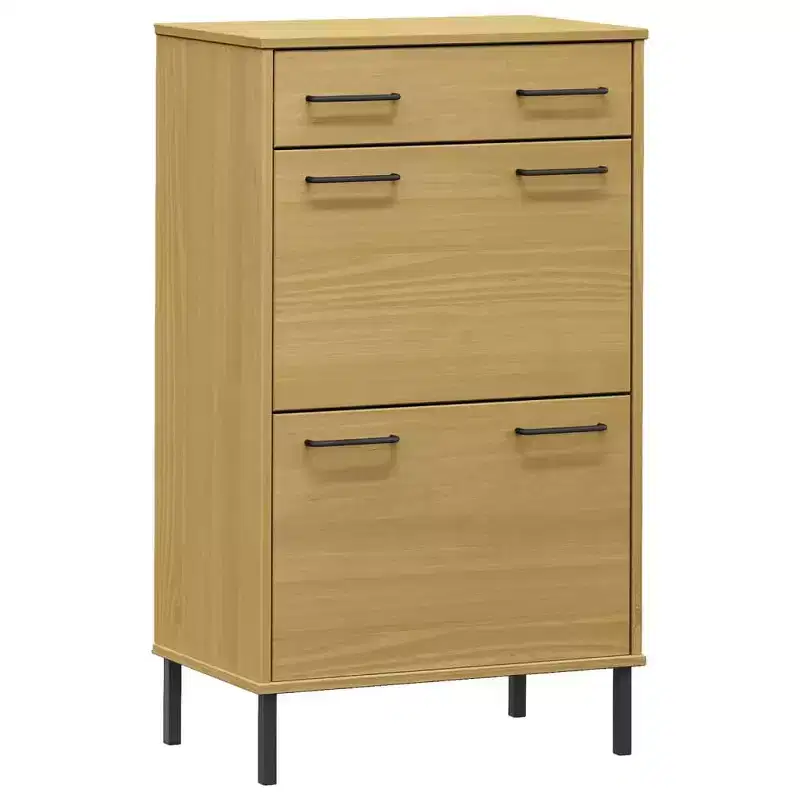 vidaXL Shoe Rack Brown Solid Pine Wood, Metal Large Shoe Rack