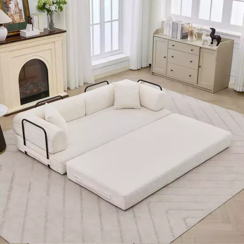 78.7 Boneless Corduroy 4-in-1 Sleeper Sofa Bed, Folding Floor Futon Loveseat with Pillows (No Assembly)