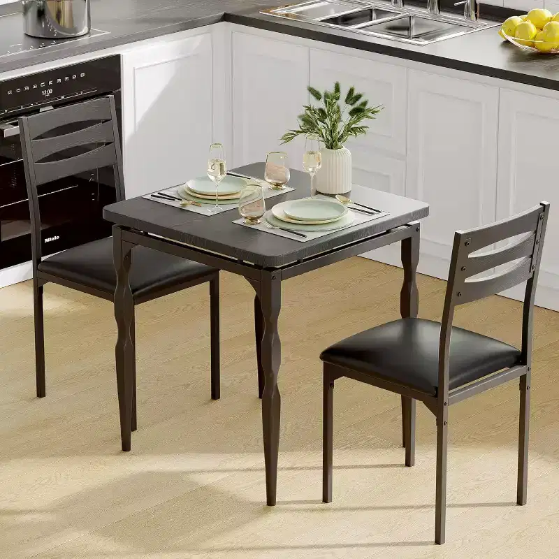 3-Piece Dining Set for Small Spaces, Table & 2 Chairs with Spiral Legs, Compact Kitchen Table Set for Apartments