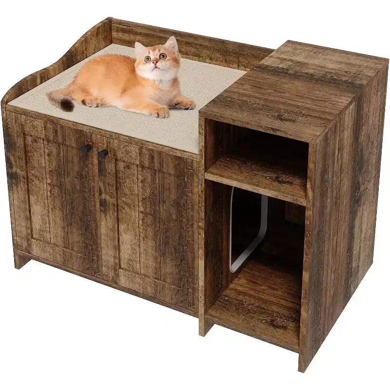 Hidden Litter Box Cabinet with Storage, Modern End Table Style, White Particleboard Cat Toilet House for Indoor Cats, Odor Control & Privacy Design