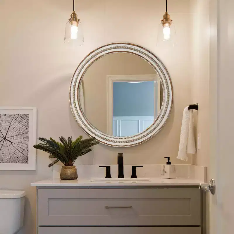 GDFStudio Cruz Farmhouse Wooden Decorative Round Wall Mirror With Beads