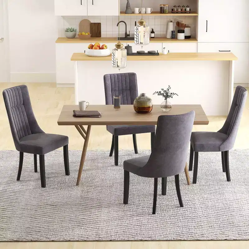 Costway Channel Tufted Dining Chairs Set of 2/4 with High Backrest Rubber Wood Legs Modern