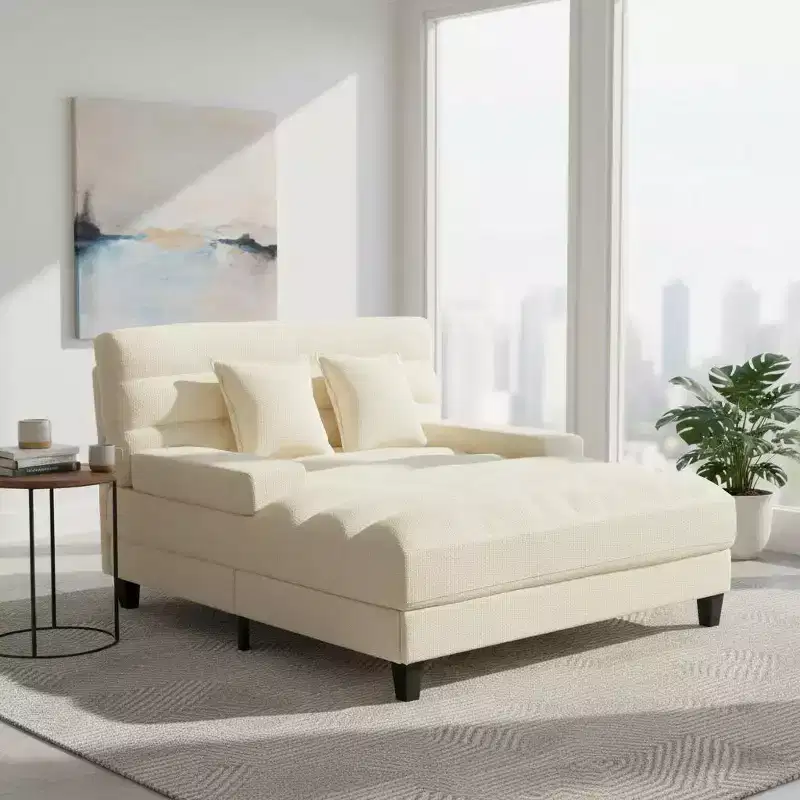 Modern Chenille Adjustable Chaise Lounge Sofa with RGB LED Lighting