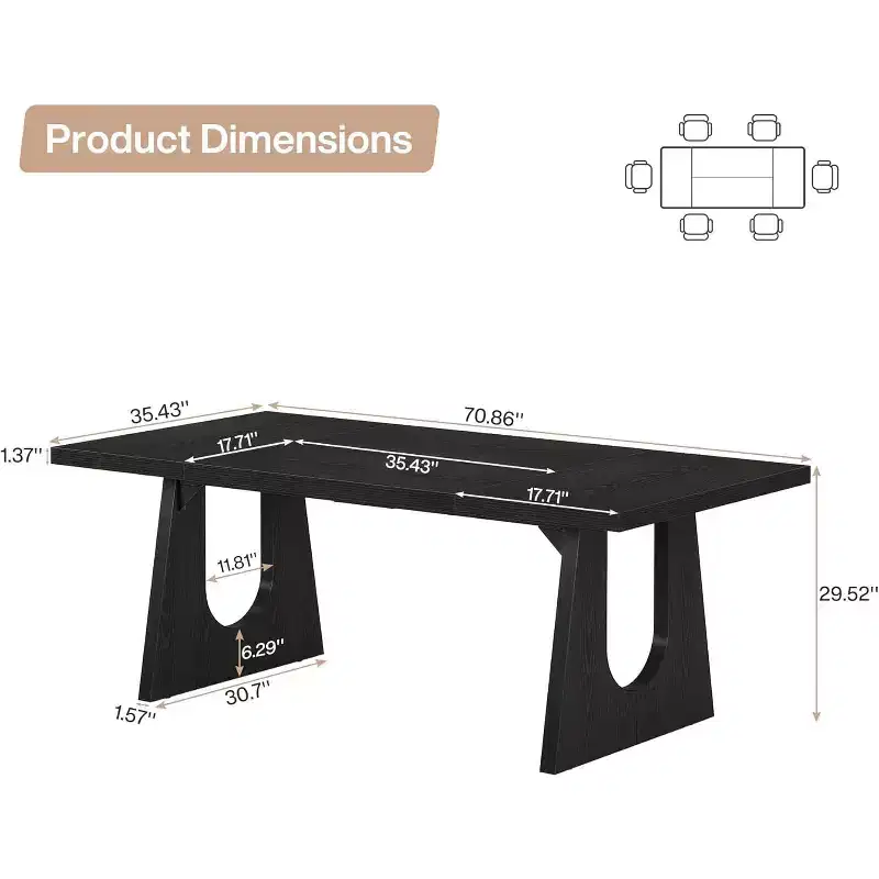 Dining Table for 6-8 People, 70.9 Modern Kitchen Table for Dinner, for Dining Room, Living Room