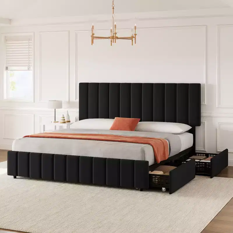 Bed Frame, Platform Storage Bed, 4 Drawers, Adjustable Headboard, Wooden Slats, Noise Free, No Box Spring Needed, Easy Assembly