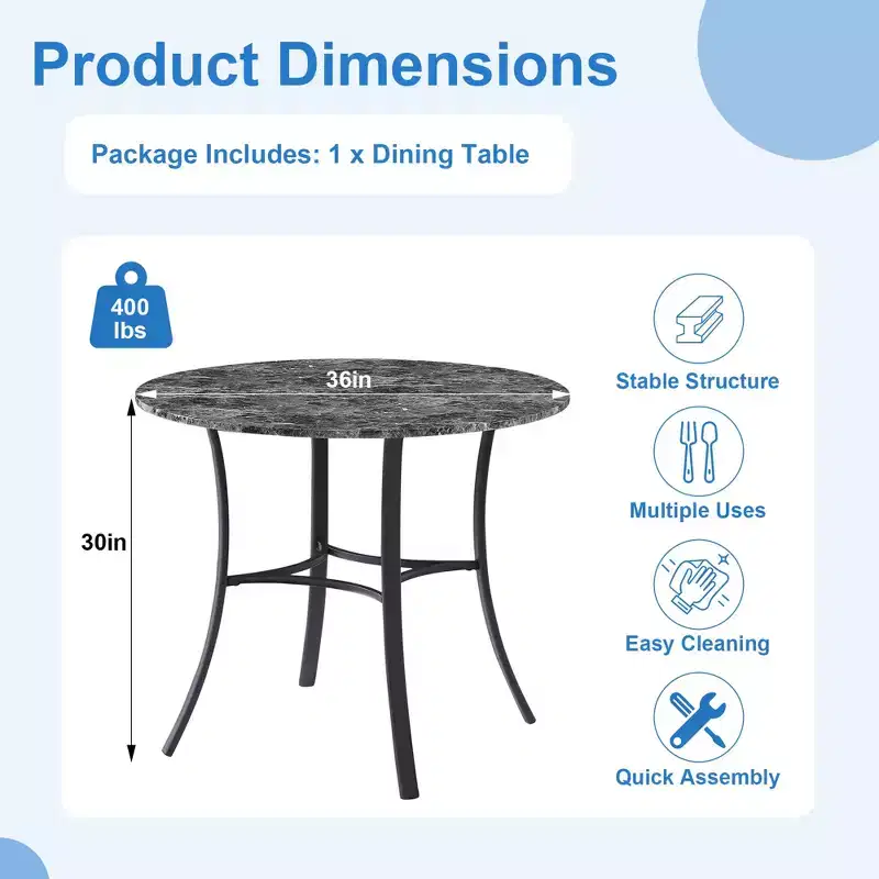 36 Round Dining Table for 4, Faux Marble Bar Table Top with Metal Legs for Kitchen, Small Spaces