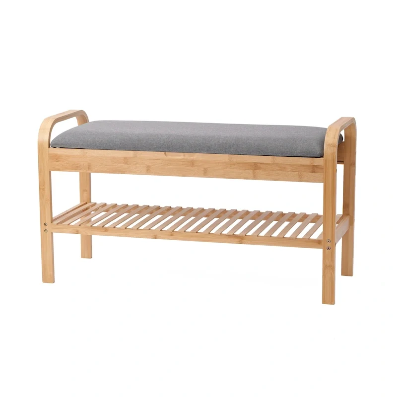 Bamboo Shoe Bench, Natural, 35.5 W x 13 D x 20 H