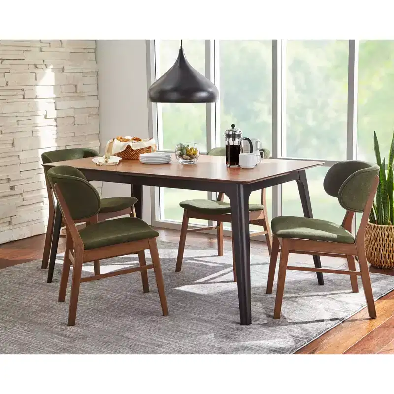 Rory Mid Century Modern Rectangular Dining Table Walnut/Black :MDF, Rubberwood Frame, Seats 4