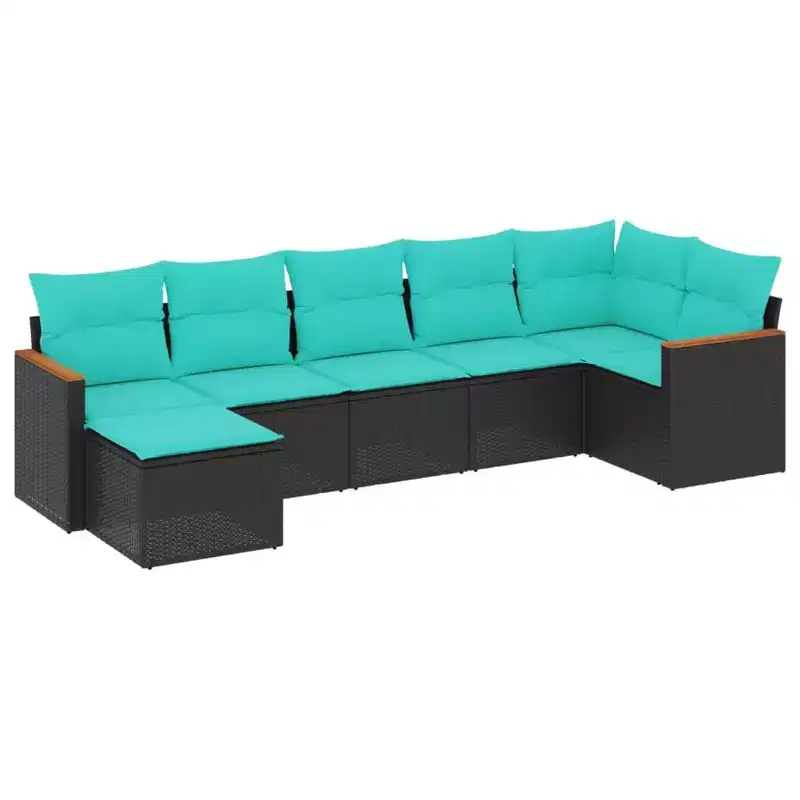 vidaXL 7 Piece Patio Sofa Set with Cushions Black Poly Rattan