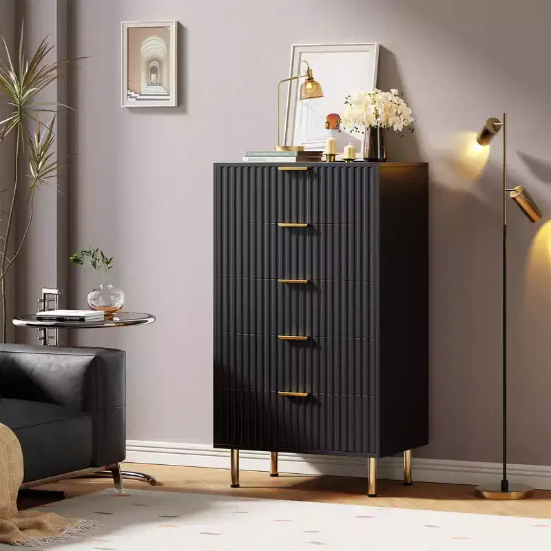 Fluted 5 Drawer Dresser for Bedroom, 48 Tall Modern Chest of Drawers with Deep Drawers and Wide Top, for Living Room, Hallway, Kids Room