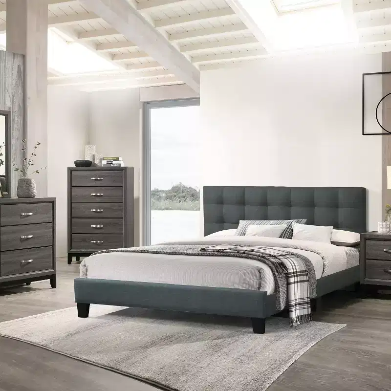 Lucas Contemporary Wood Upholstered Platform Bed with Square Tufted Headboard