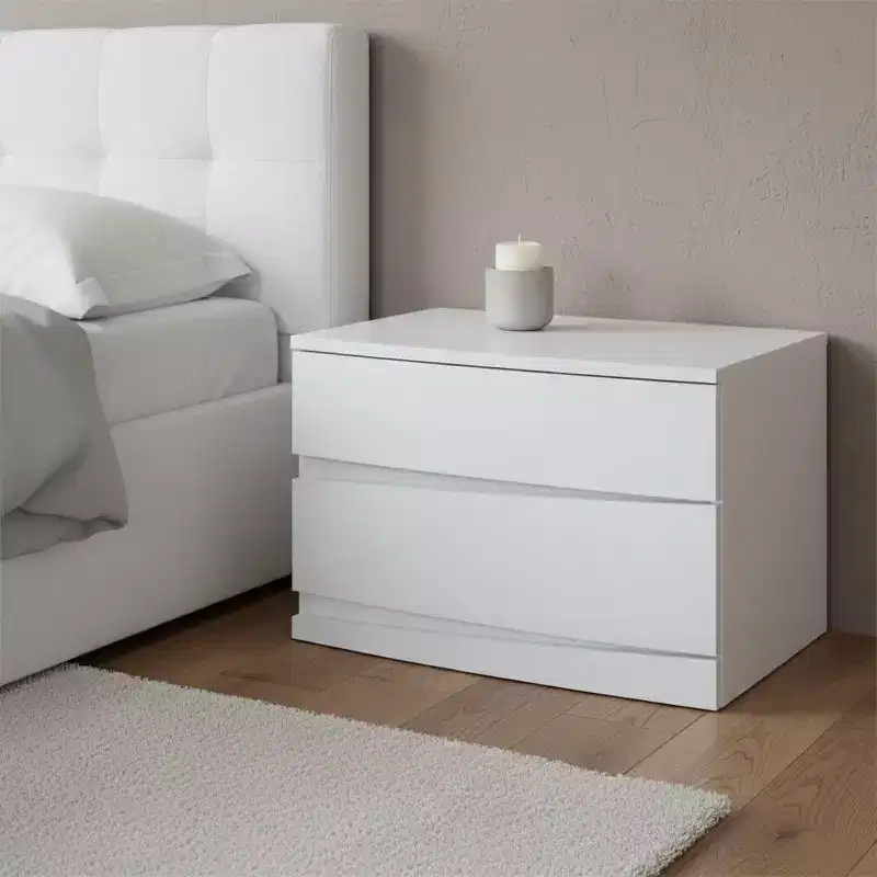 HomeRoots 17 White Two Drawers Manufactured Wood Mirrored Nightstand