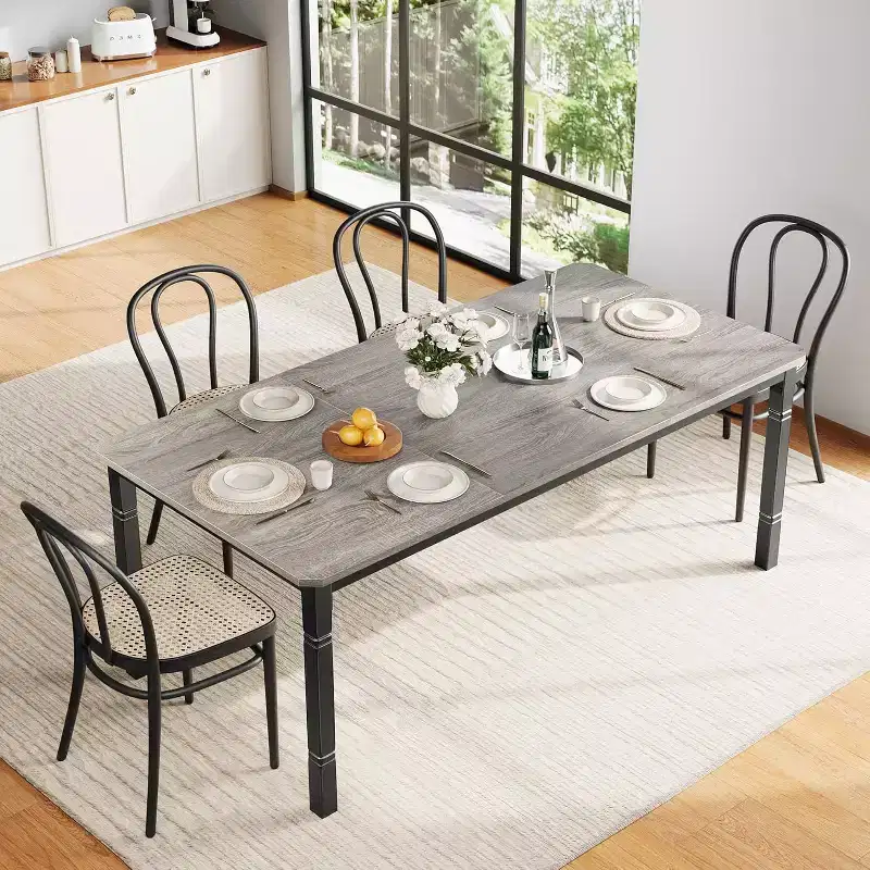 Rectangular Dining Table, Seats 6-8, Modern Industrial Wood Top & Metal Legs