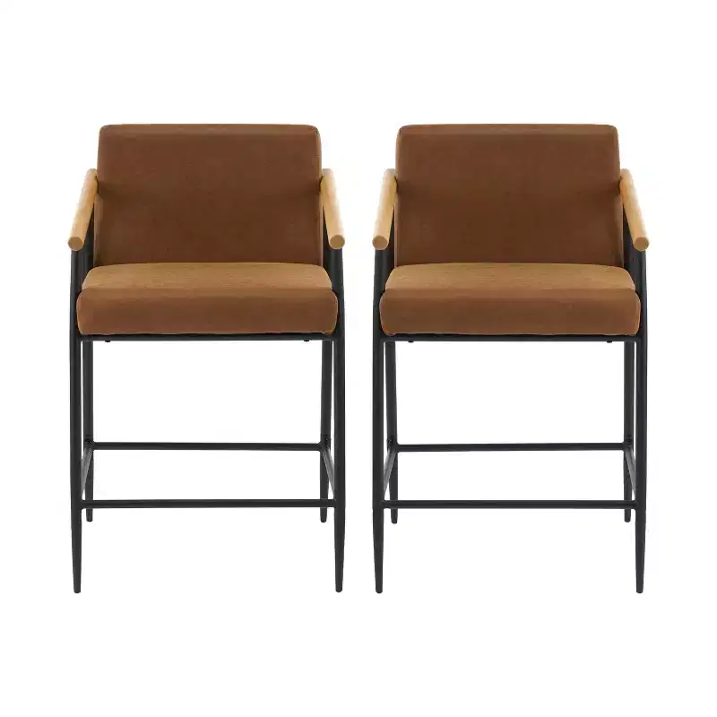 Christopher Knight Home Set of 2 Ruby Mid Century Modern Upholstered Counter Stool with Iron Frame Counter Height Barstools Brown