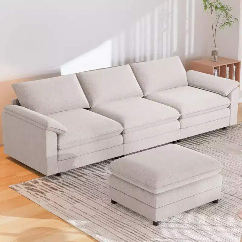 117in L-Shape Sectional Sofa with Movable Storage Ottoman, Cloud Couch, 3-Seat