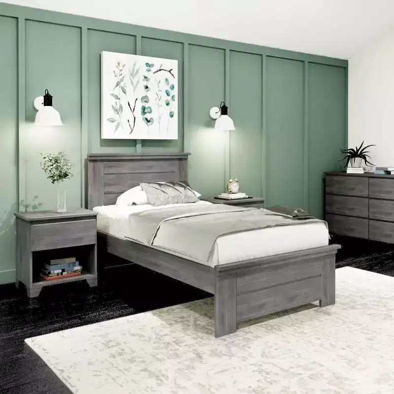 Plank+Beam Farmhouse Twin Bed Frame with Headboard, Solid Wood Platform Bed
