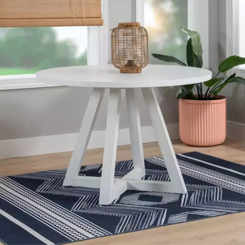 Powell Shelby Solid Wood Round Dining Table White: Seats 4, Lacquered Pedestal Base, 44 Width