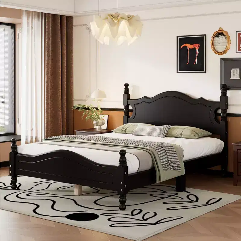 Whisen Queen Size Wood Platform Bed Frame, Platform Bed with Wooden Slat Support