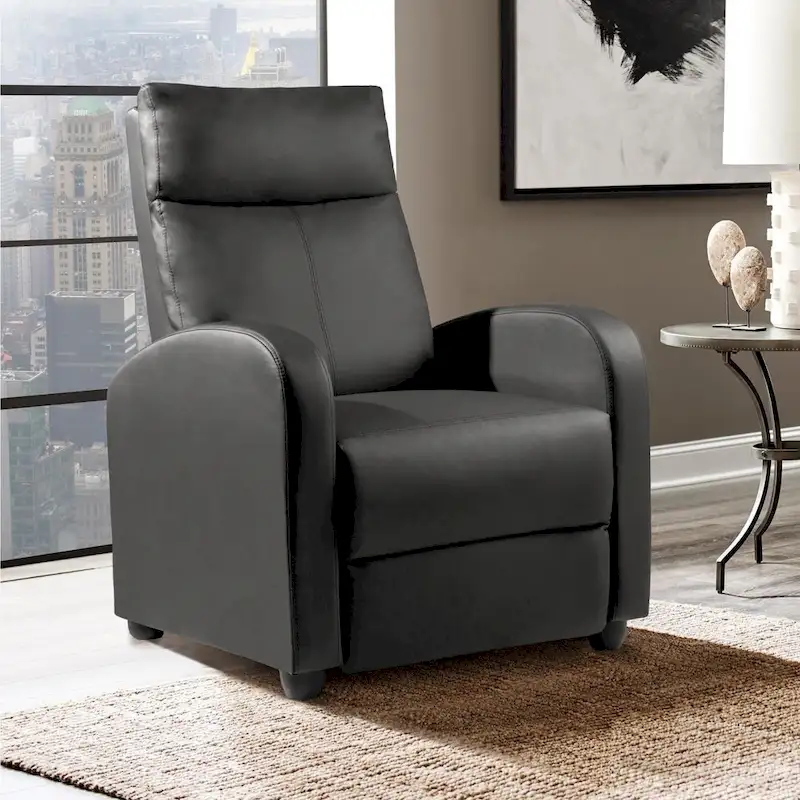 PU Leather Push-Back Recliner Chair with Adjustable Footrest, 250 lb Capacity, 27.6