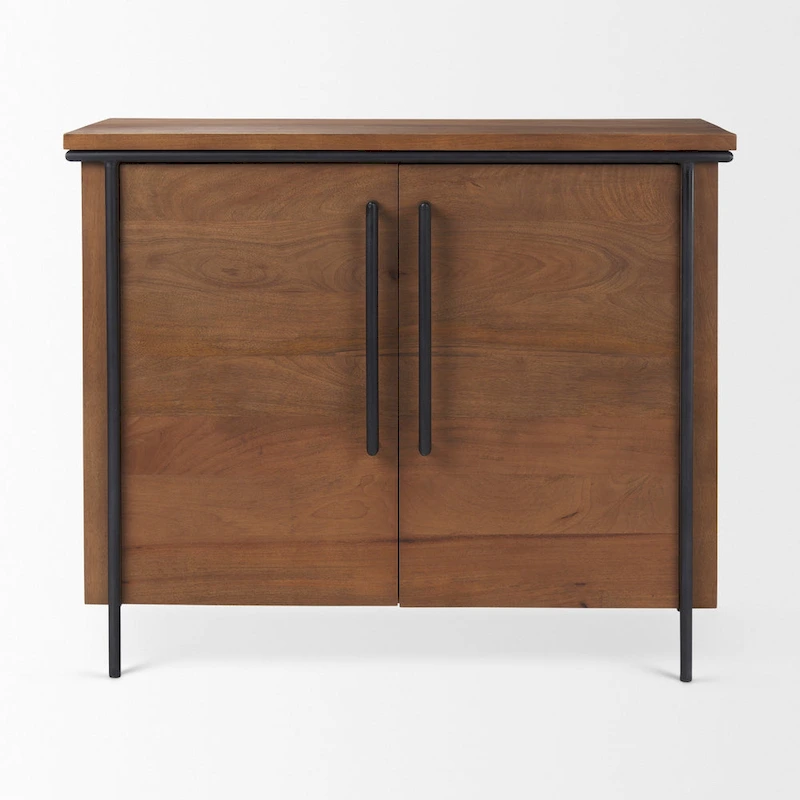 Maddox Medium Brown Solid Wood w/ Black Iron Frame & 2 Door Accent Cabinet