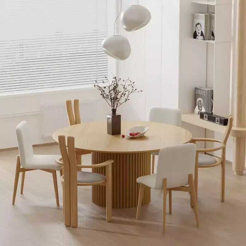 PexFix 60 inch Wood Round Dining Table Circle Kitchen Table with Wood Strip Base Modern Farmhouse Dinner Tables for Kitchen Living Room Natural