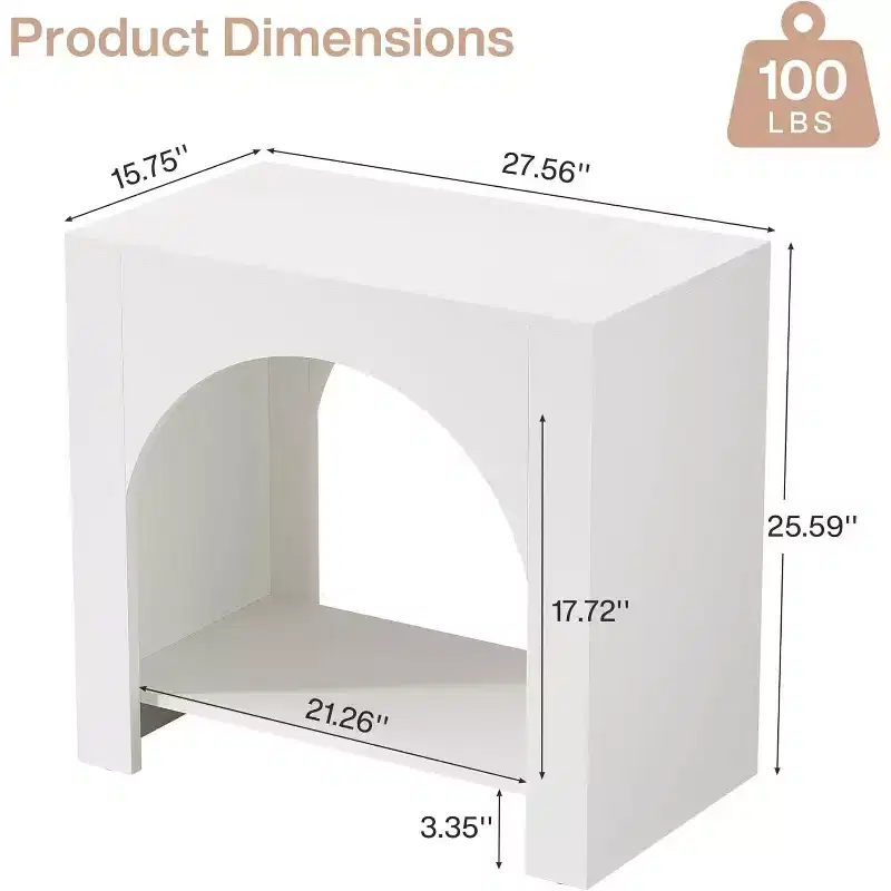 Lantine Farmhouse End Side Table: Large, heavy-duty wooden pedestal, storage, for living room/bedroom, accent furniture, white.