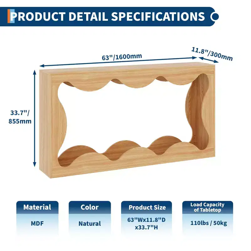 63 Inches Farmhouse Console Table with Storage, Wood Sofa Table, Narrow Console Stand for Entryway Living Room