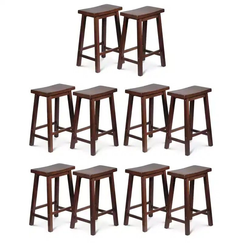 PJ Wood Classic Saddle Seat 24 Tall Kitchen Counter Stools, Walnut (Set of 10)