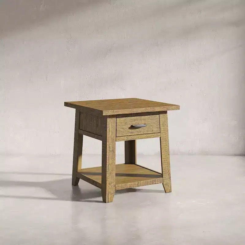 Rustic Farmhouse Solid Wood End Table with Storage