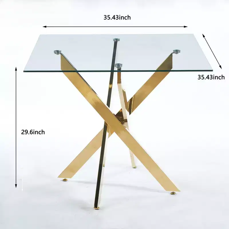 Cross Metal Leg Dining Table with Tempered Glass C Living Room Space Saver