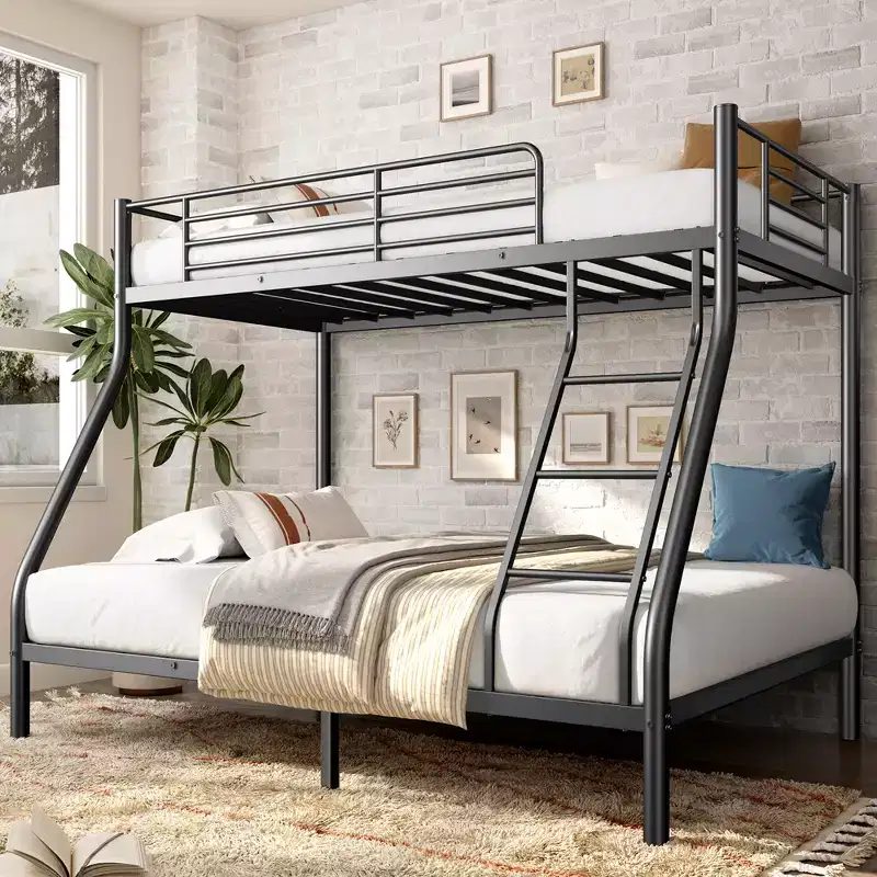 GDFStudio Nikolai Modern Metal Twin Over Full Size Bunk Bed with Ladder Design