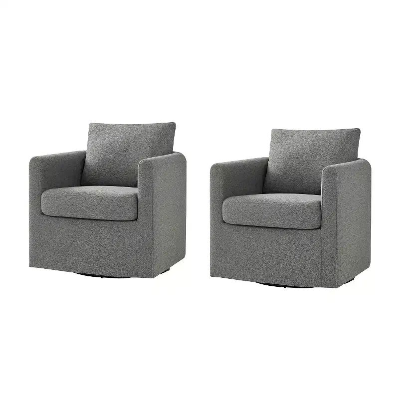 Bernhard Slipcovered Swivel Chair set of 2 with textured fabric and flared armrests| HULALA HOME