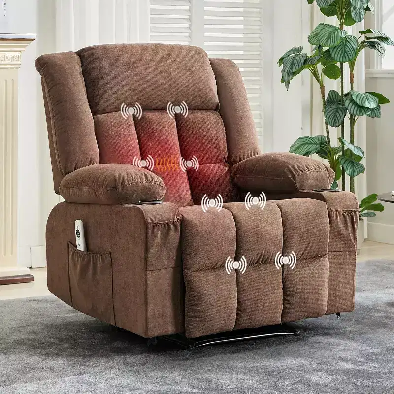 Heated Massage Recliner Chair Oversized Rocker w/Remote, 3-Position Adjustable, Cup Holders & Lumbar Support for Big & Tall