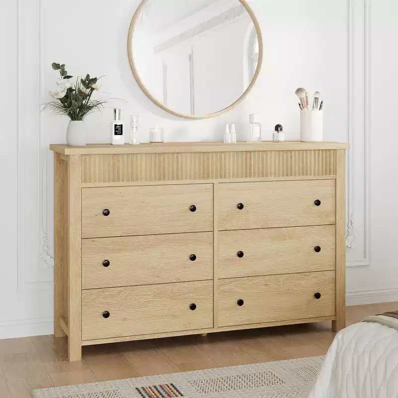 COZONY 6/7 Drawer Dresser, Wooden Chest of Drawers with Fluted Panels, Storage Organizer for Living Room Bedroom
