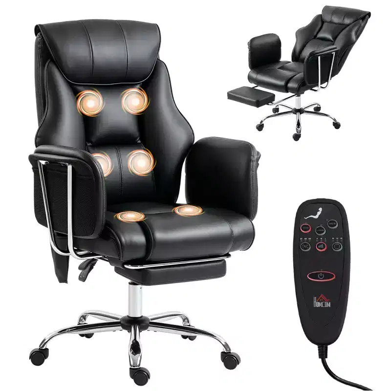 Massage Office Chair with 6 Points Vibration, Overstuffed Reclining Desk Chair with High Back, PU Leather, Adjustable Height, Swivel Wheels