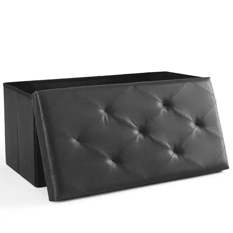 43in Foldable Storage Ottoman Bench Synthetic Leather Thick Foam Padded for Entryway Living Room