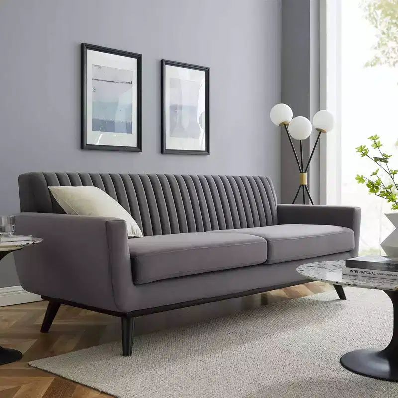Tufted Performance Velvet Sofa Gray - Upholstered, Wood Frame, Foam Fill