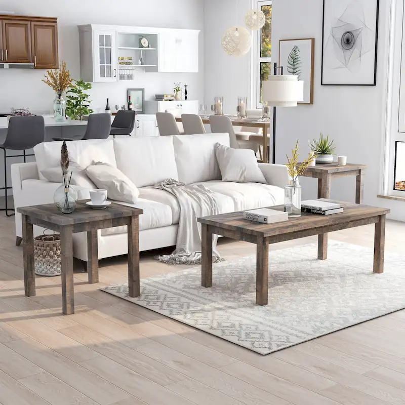 Transitional Natural Tone 48-inch Wood 3-Piece Coffee Table and Side Tables Set